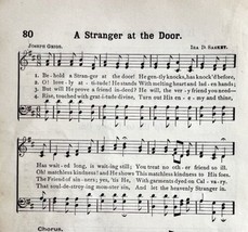 1894 Sheet Music A Stranger At The Door Religious Victorian Hymns 7.75 X 5&quot; - £11.00 GBP