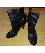 ISOLA LADIES CUTE BLACK LEATHER 3.5&quot; HEEL DRESSY BOOTS-6.5M-WORN 2X-NICE - $43.38 CAD