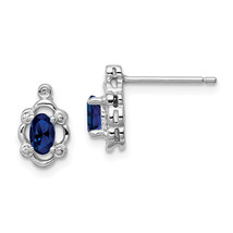 Silver  Created Sapphire &amp; Diam. Earrings QBE21SEP - £56.70 GBP