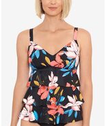 MSRP $72 Swim Solutions Triple-Tier Tankini Top Black Size 8 - $45.23 CAD