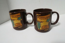 Lot Of 2 Ceramic Coffee Mugs Myers Rum W/Tropical Desert Scene Brown - £12.74 GBP