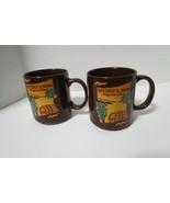 Lot Of 2 Ceramic Coffee Mugs Myers Rum W/Tropical Desert Scene Brown - £12.77 GBP