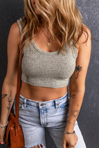 Light Grey Stretchy Knitted Sleeveless U Neck Crop Top - $89.98 MXN