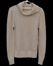Beige Soft Mesh Net Pullover Sweater Sz S Cowl Neck Long Sleeve Lightweight - £13.19 GBP