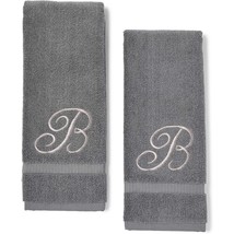 Monogrammed Hand Towels, Letter B Embroidered Gift (16 X 30 In, Grey, Set Of 2) - £42.35 GBP