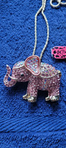 New Betsey Johnson Necklace Baby Elephant Pinkish Rhinestone Africa Collectible - £11.98 GBP