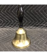 Vintage 8 Inch Brass School Bell Reproduction Heavy Black Painted Wood H... - £11.68 GBP