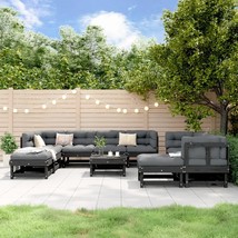 11 Piece Garden Lounge Set Black Solid Wood Pine - £399.14 GBP