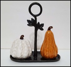 NEW RARE Pottery Barn Gourd Pumpkins Stoneware Salt &amp; Pepper Shakers - £63.92 GBP