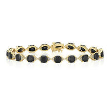 15Ct Cushion Cut Black Sapphire &amp; Diamond 7.5&quot; Bracelet In 14k Yellow Gold Over - £134.52 GBP