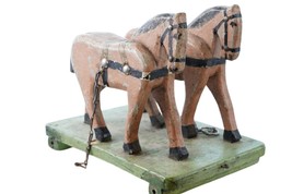 Antique American Folk art wood horses pull toy - £256.60 GBP