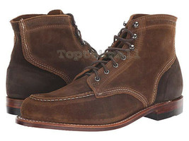 Handmade Men’s Leather Brown Premium Quality Apron Toe Ankle High Boots-594 - £194.03 GBP