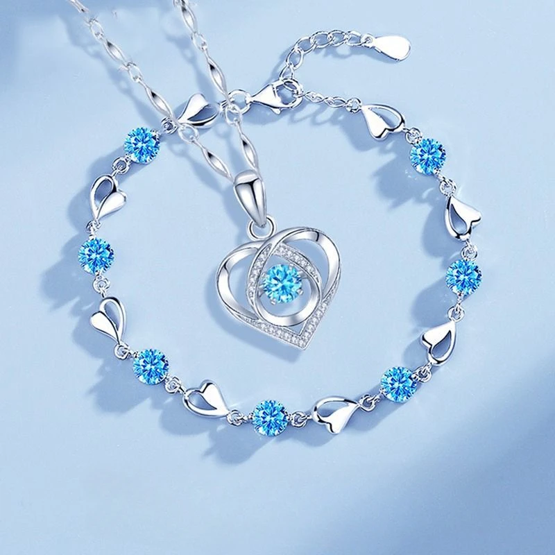 925 Sterling Silver Heart Shaped Necklace Bracelet Set for Women Vintage... - $17.74 CAD+