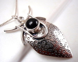 Black Onyx Hammered Necklace 925 Sterling Silver New Corona Sun Jewelry - £16.27 GBP