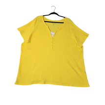 Woman Within Womens 2X Shirt Split-Neck Henley Thermal Waffle Knit Yellow - $13.22