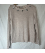 IVANKA TRUMP Blush Pink Knit Pullover Sweater Medium Rhinestone Neckline - $480.93 MXN