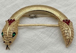 RARE ALFRED PHILIPPE SIGNED CROWN TRIFARI JEWELED SNAKE FIGURAL COIL BROOCH - $237.45