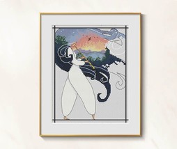 Sunset Cross Stitch Sunset Pattern PDF - Art Deco Lady Embroidery Fairy chart - $6.99
