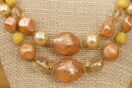 Vintage Costume Jewelry 1960s Era Japan Peach &amp; Yellow Beaded Bib Necklace - £14.46 GBP