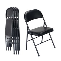 Comfort Set Of 4 Folding Chairs Fabric Upholstered Padded Seat Metal Fra... - $113.04