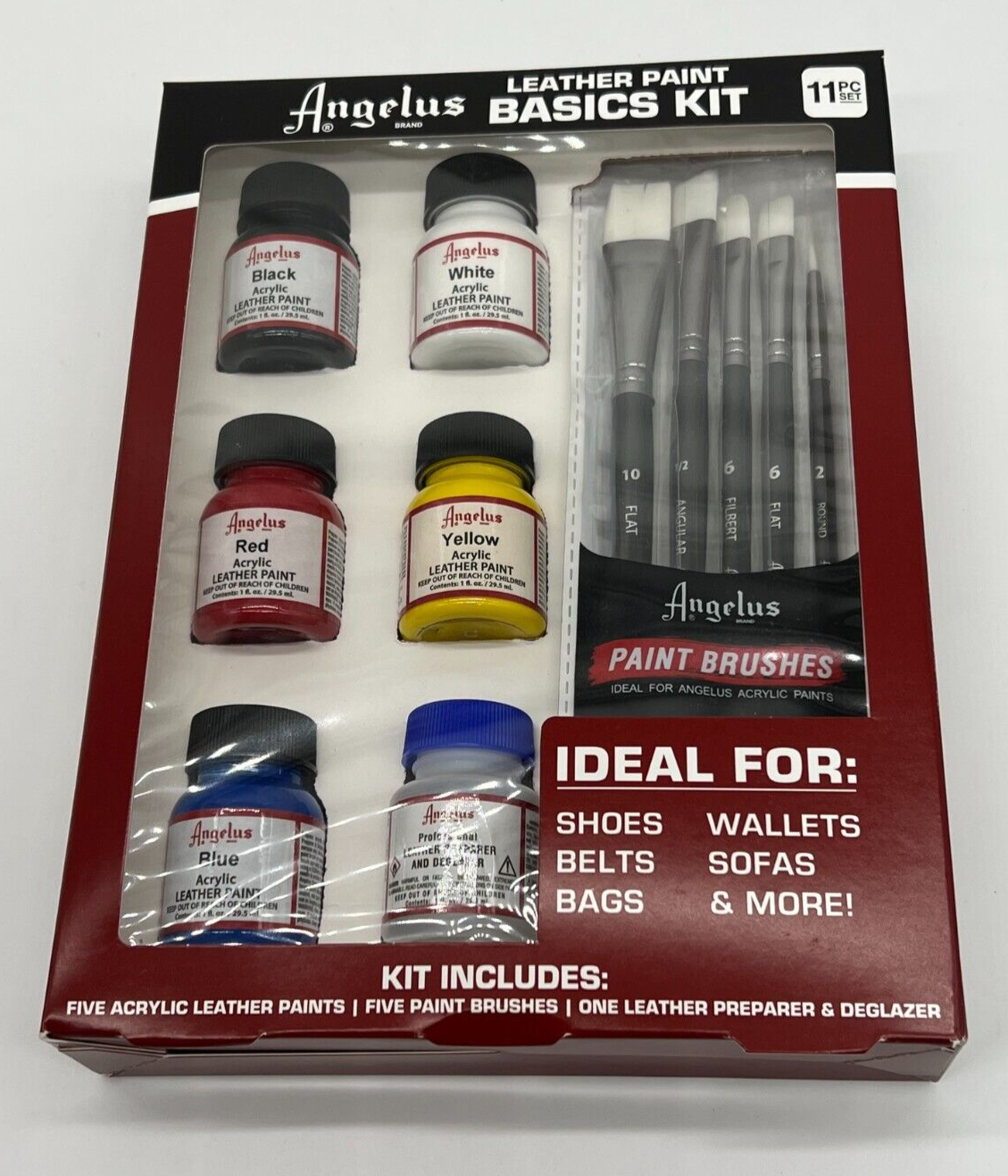 NEW Angelus Leather Paint Basics Starter Kit 11-pc Paints, Brushes, Deglazer - $38.61