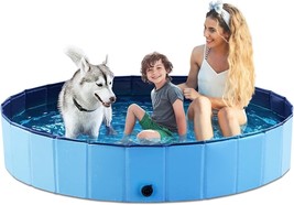 Dog Pool for Large Dogs 71&quot;X12&quot; Foldable Pet Swimming Pool Plastic Kiddi... - £43.97 GBP