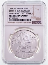 1989Y Chine 1 ML Argent Panda pour Hong Kong Exposition NGC Pf 68 Ultra Camée - £900.14 GBP