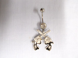 Guns Clear Crystal Revolver Dueling Pistols Charm 14g Clear Cz Belly Ring - £7.98 GBP