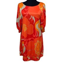 Zara Red Orange Mod Print Silky Bell Sleeve Dress Size Medium - £26.33 GBP