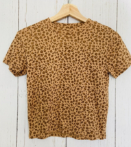 Topshop Women&#39;s Crop Top Short Sleeve Brown Cheetah Leopard T Shirt Size 6 - £9.50 GBP