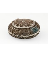 Silver Filigree Antique Pill Box With Sunflower Pattern - £77.62 GBP