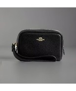 NEW Coach Pouch Small Wristlet In Black Pebbled Leather - $65.41