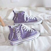 Korean Fashion High-top Women Canvas Shoes Purple Side Zipper Flat Casual Studen - £39.05 GBP