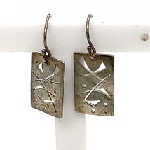 Vintage Signed Sterling Handmade Modern Cut Out Rectangle Plate Dangle Earrings - £30.69 GBP