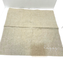 Mudpie Linen Tan White Placemats Happy Embroidered Pom Pom Trim Square 1... - £10.83 GBP