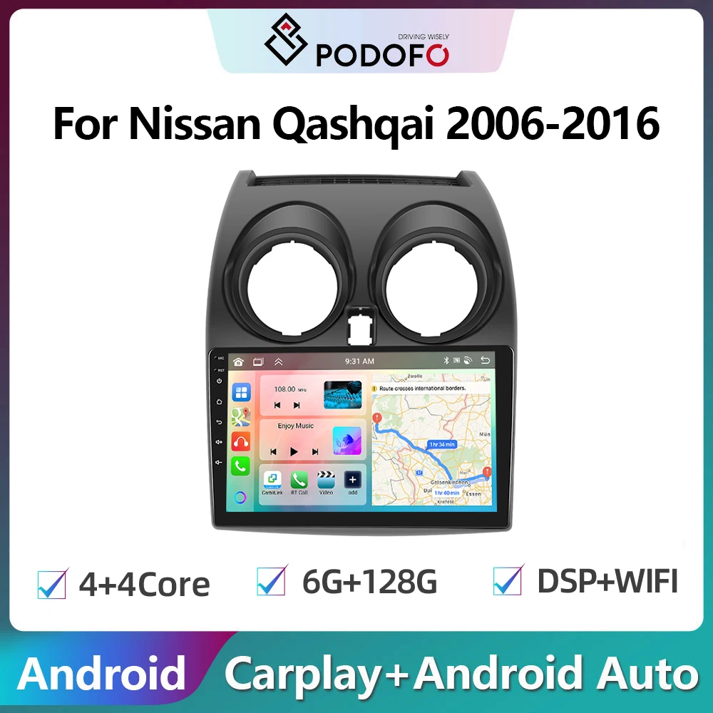 Podofo 2Din Android Car Radio Multimidia Video Player For Nissan Qashqai - £92.03 GBP+
