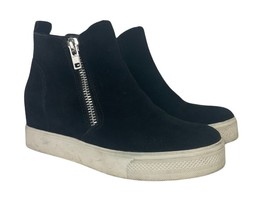 Steve Madden Wedgie Sneaker Size 8.5 Black Suede Double Zipper - $24.15