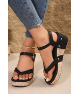 Black Flip-flops Design Faux Leather Wedge Sandals - $23.55