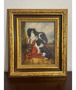 Vintage Oil Painting of King Charles Spaniels in Ornate Gilt Frame - $235.19