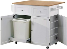 Coaster Kitchen Cart With Leaf, Trash Compartment And Spice Rack Natural... - £414.36 GBP