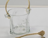MM) Vintage Etched Flower Wheat Stem Clear Glass Ice Bowl Gold Tone Tong... - $9.89