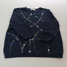Alfred Dunner RN#19232 Round Neck Women&#39;s Blue Cotton Blend Sweater Top ... - $10.39