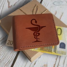 Doctor Gift Personalised Customized Leather Engraved Mens Handmade Wallet - $45.00