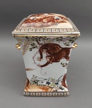 Vintage Chinese Signed Hand Painted Monkey Gold Handled Porcelain Bough Pot Vase - $475.99