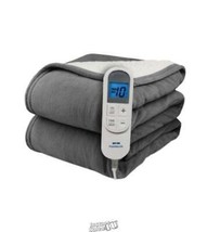 Pure Warmth Flannel Sherpa Electric Heated Warming 50x60 Throw Blanket Grey - £59.79 GBP