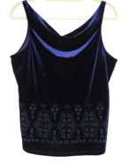 Vintage JPLA Women&#39;s Sapphire Velour Beaded Draped Neck Sleeveless Top S... - £39.46 GBP