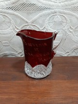Ruby Red Flash Glass Souvenir Of Craigville Mass. Pitcher Fancy Cut Clear - £17.36 GBP