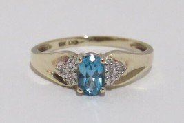 10k Yellow Gold Oval .50ct Blue Topaz Ring Ladie&#39;s Sz 7.25 Vintage C - £77.86 GBP