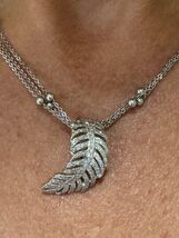 Antique Curved Feather Diamond Pendant, 14k or 18k white gold, 3.2g - No... - $1,100.00