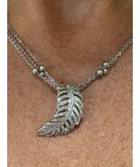 Antique Curved Feather Diamond Pendant, 14k or 18k white gold, 3.2g - No... - $1,100.00